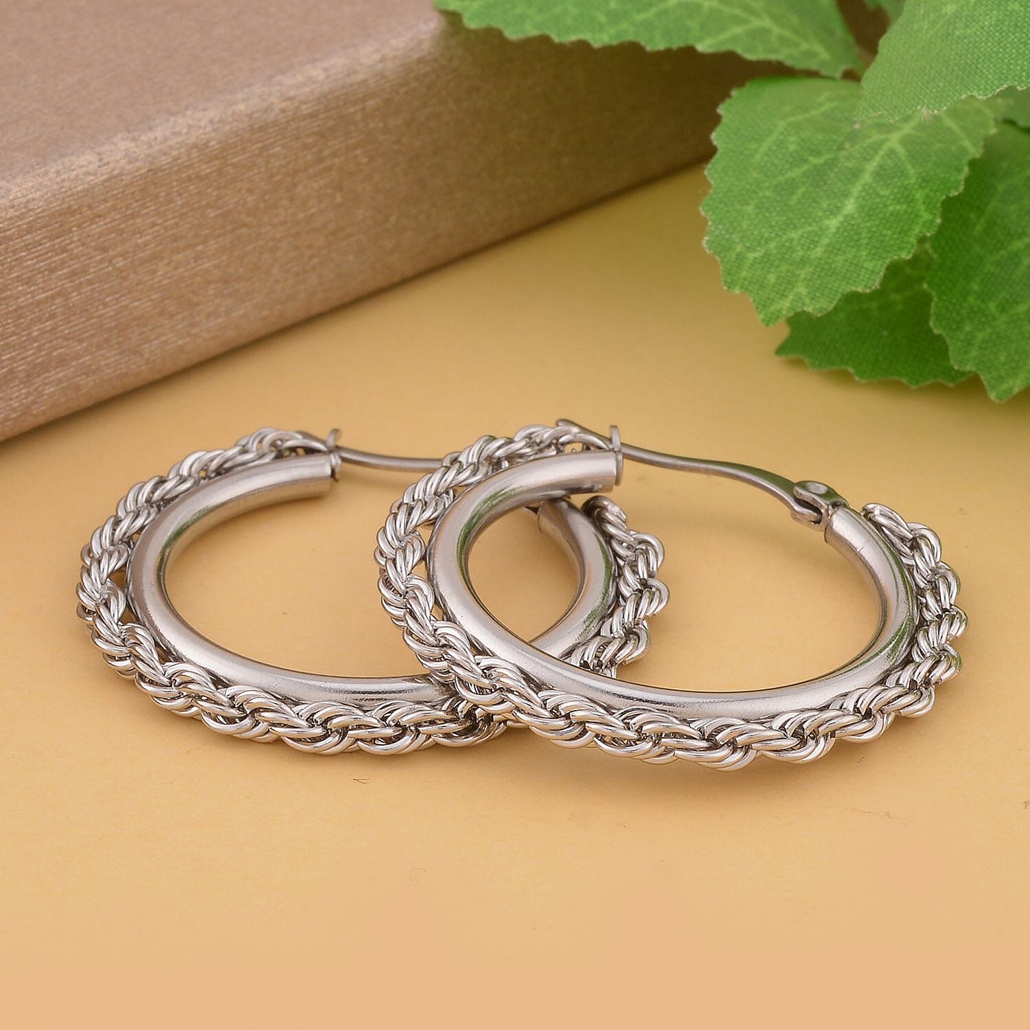 25mm Twisting of Rope Hoop Earrings in Stainless Steel , Tarnish-Free, Waterproof, Sweat Proof Jewelry
