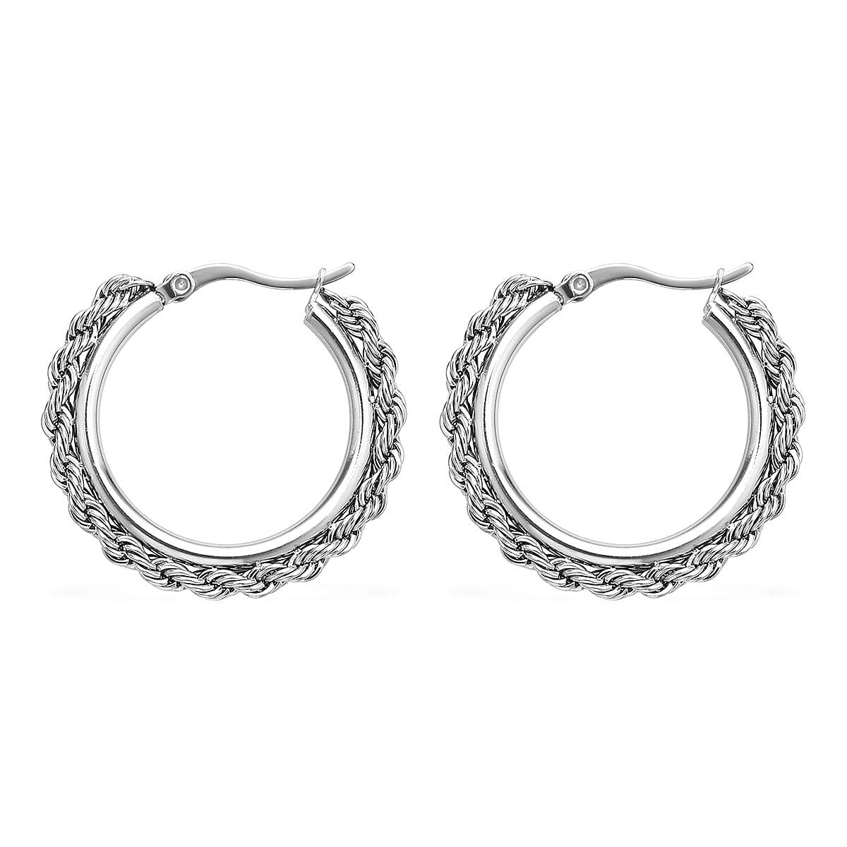 25mm Twisting of Rope Hoop Earrings in Stainless Steel , Tarnish-Free, Waterproof, Sweat Proof Jewelry