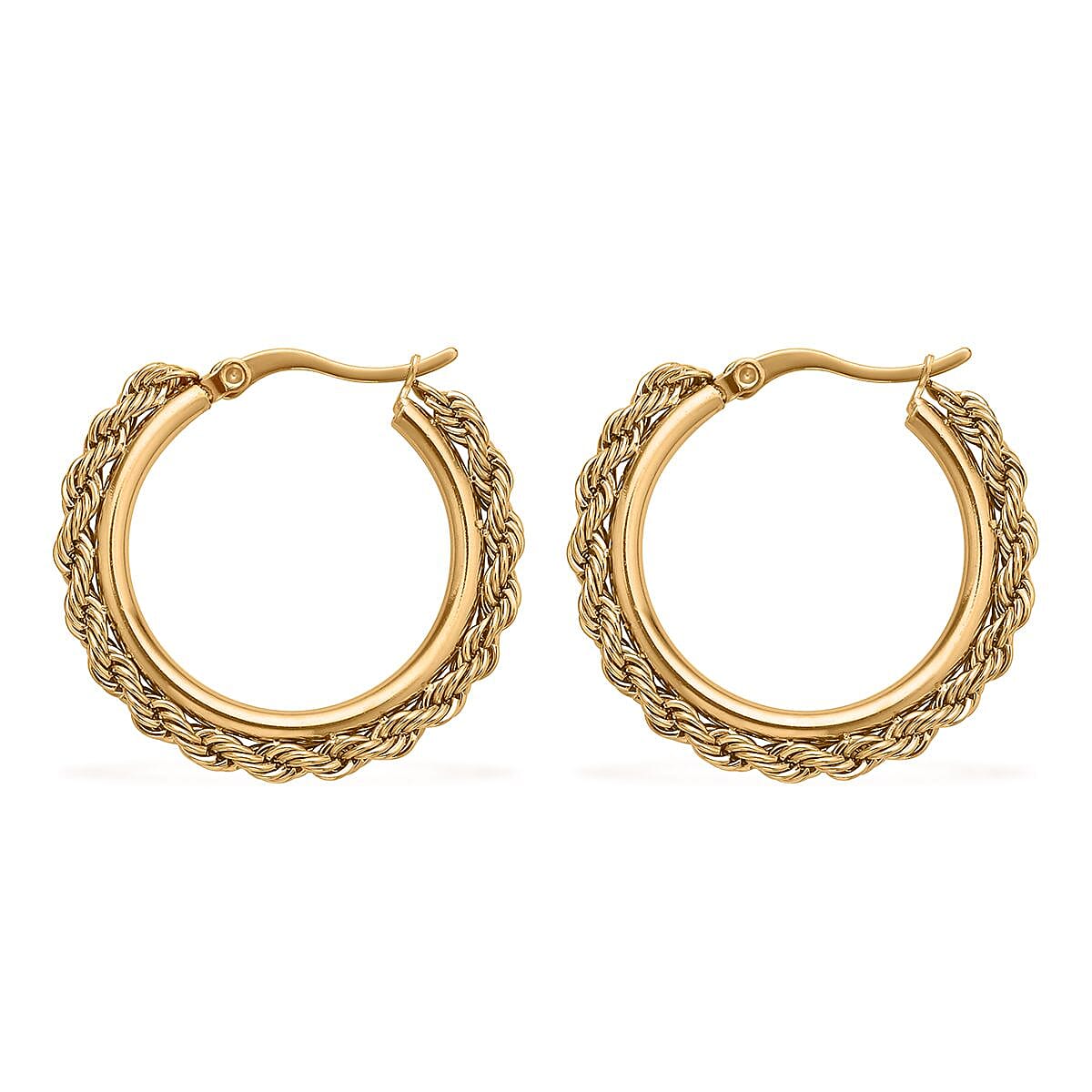 25mm Twisting of Rope Hoop Earrings in ION Plated YG Stainless Steel , Tarnish-Free, Waterproof, Sweat Proof Jewelry image number 3