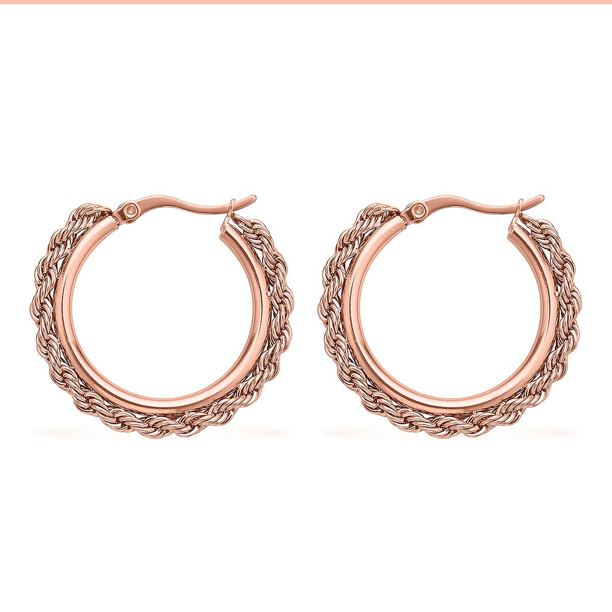 25mm Twisting of Rope Hoop Earrings in ION Plated RG Stainless Steel , Tarnish-Free, Waterproof, Sweat Proof Jewelry image number 3