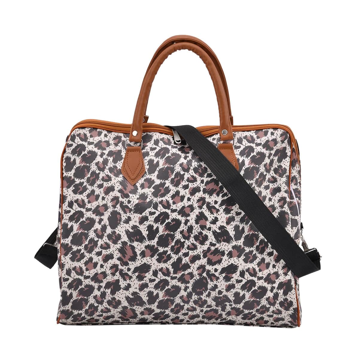 TLV Black and Brown Leopard Pattern Tote Bag (16.93"x7.87"x14.96") with 40" Shoulder Strap image number 0