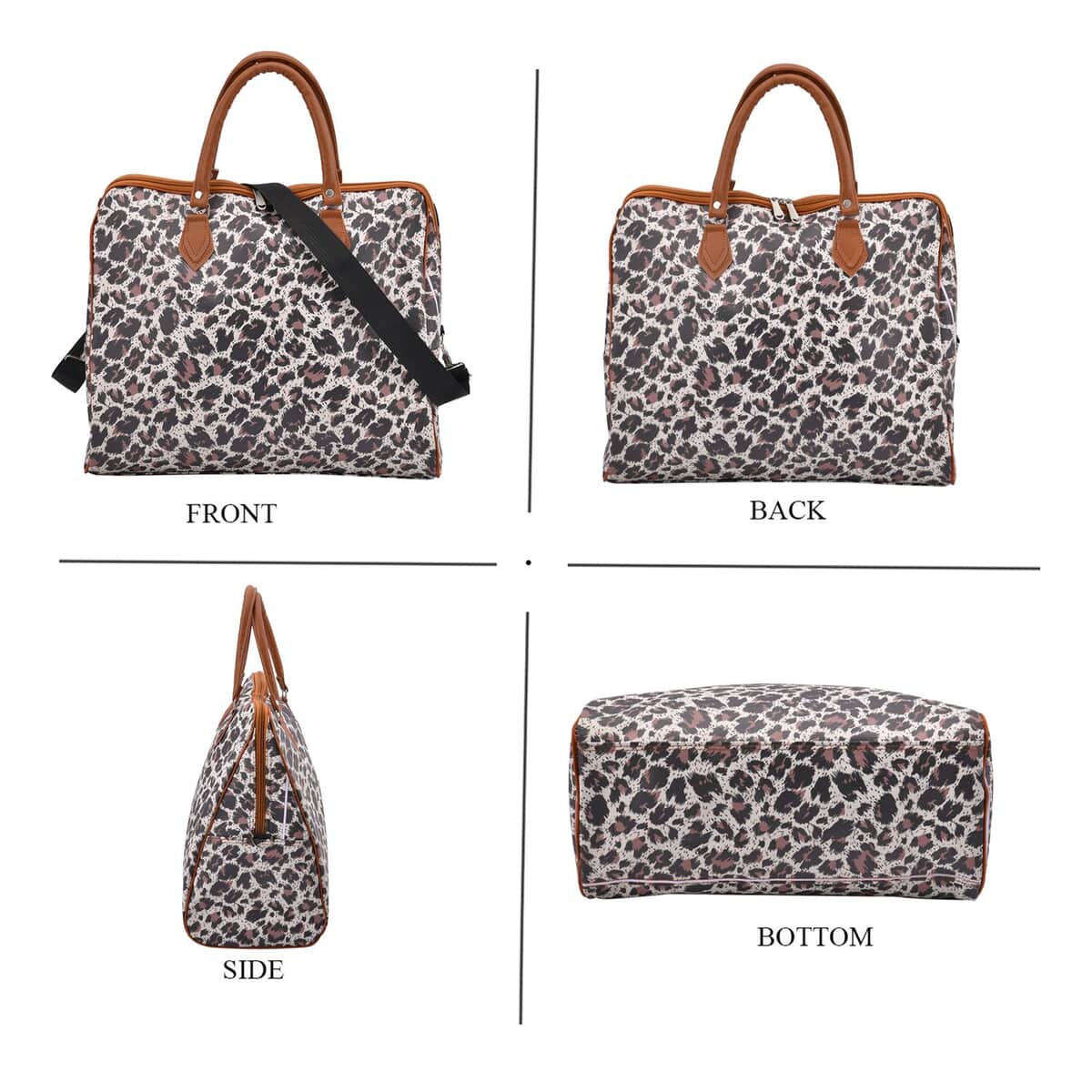 Black and Brown Leopard Pattern Tote Bag with 40 Inches Shoulder Strap image number 3
