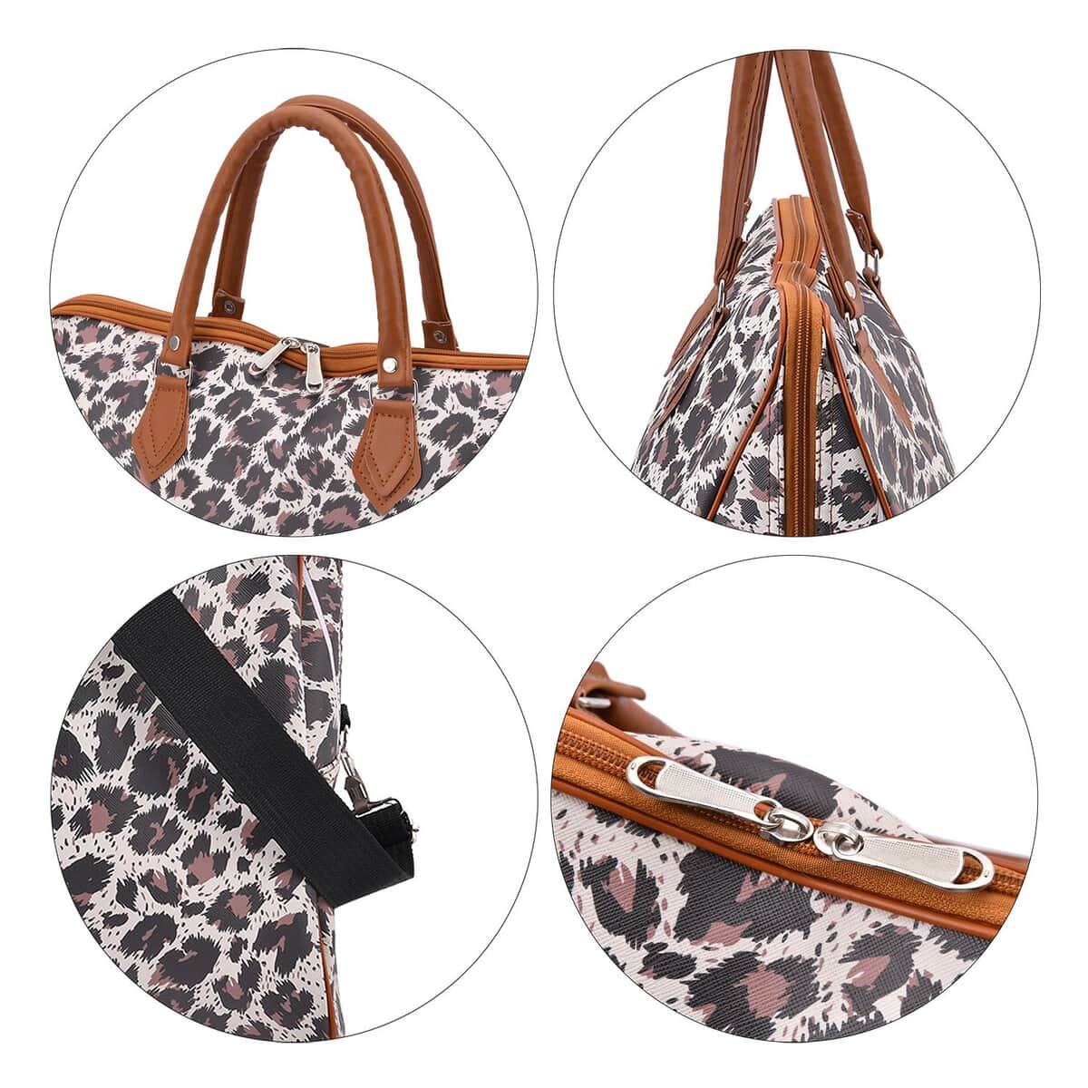 Black and Brown Leopard Pattern Tote Bag with 40 Inches Shoulder Strap image number 5