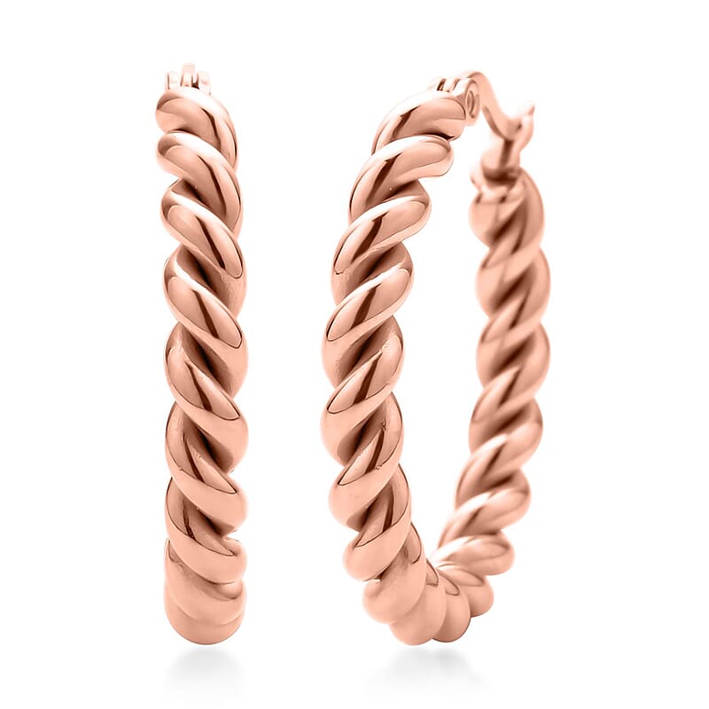 20mm Twisted Hoop Earrings in ION Plated RG Stainless Steel | Tarnish-Free, Waterproof, Sweat Proof Jewelry