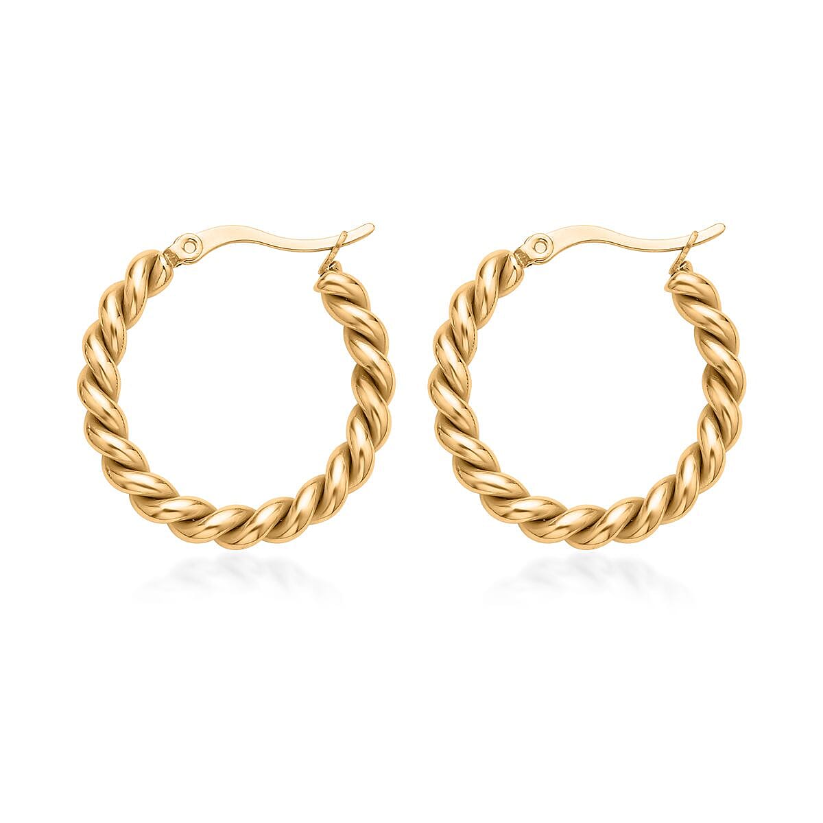 20mm Twisted Hoop Earrings in ION Plated YG Stainless Steel , Tarnish-Free, Waterproof, Sweat Proof Jewelry image number 3