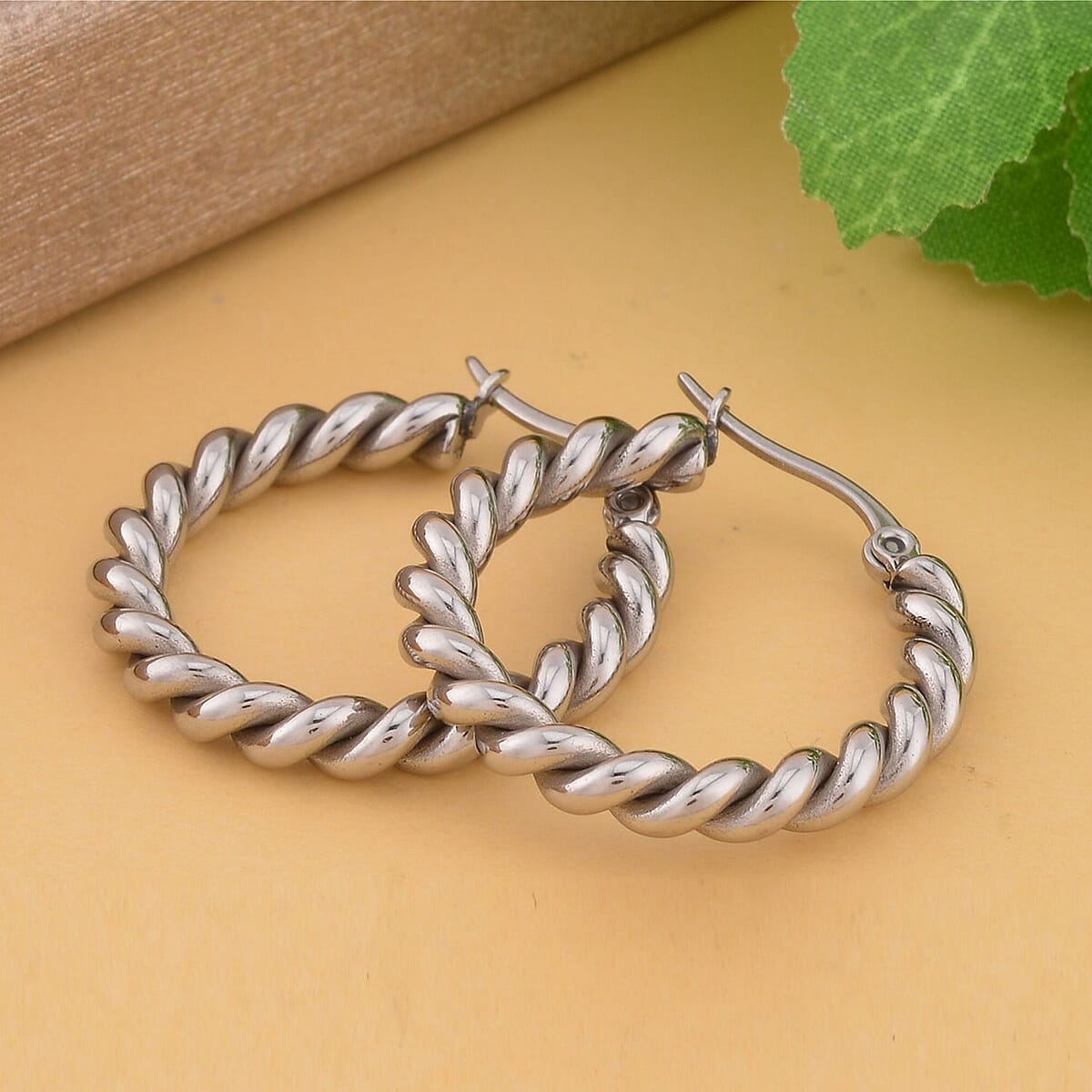 20mm Twisted Hoop Earrings in Stainless Steel , Tarnish-Free, Waterproof, Sweat Proof Jewelry image number 1