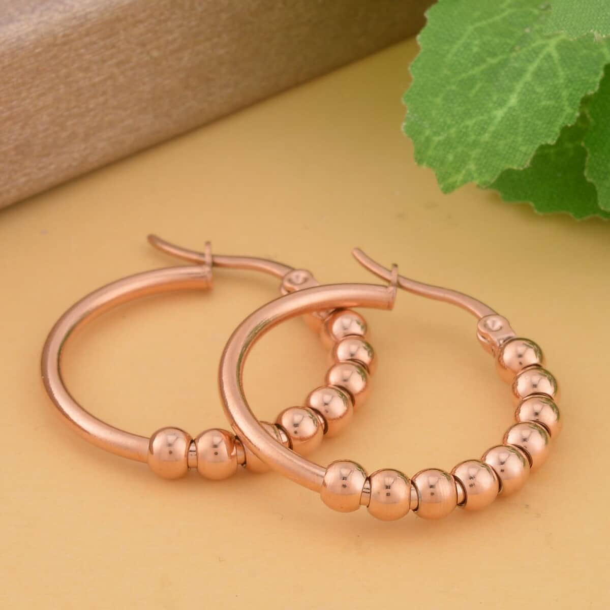 25mm Beaded Hoop Earrings in ION Plated RG Stainless Steel , Tarnish-Free, Waterproof, Sweat Proof Jewelry image number 1