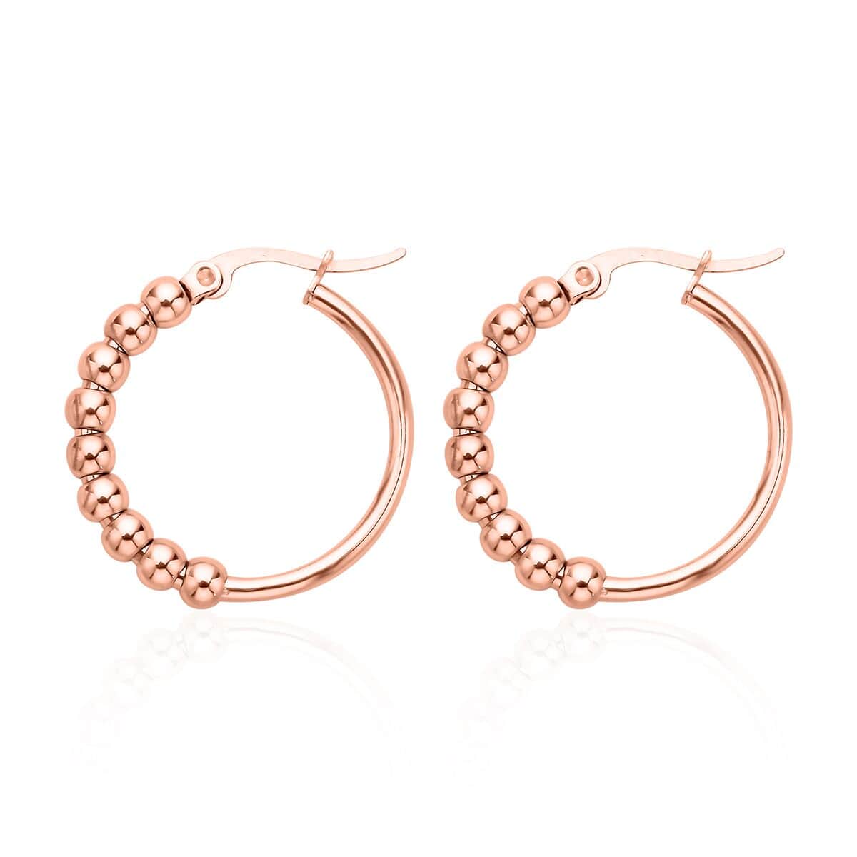 25mm Beaded Hoop Earrings in ION Plated RG Stainless Steel , Tarnish-Free, Waterproof, Sweat Proof Jewelry image number 3