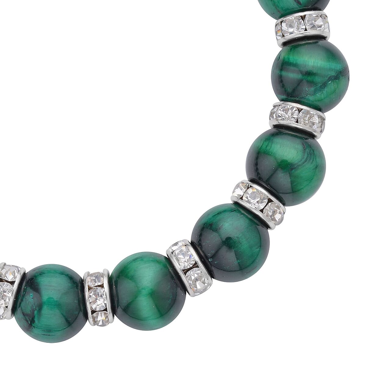 Green Tiger's Eye, White Austrian Crystal Beaded Stretch Bracelet 120.00 ctw image number 3