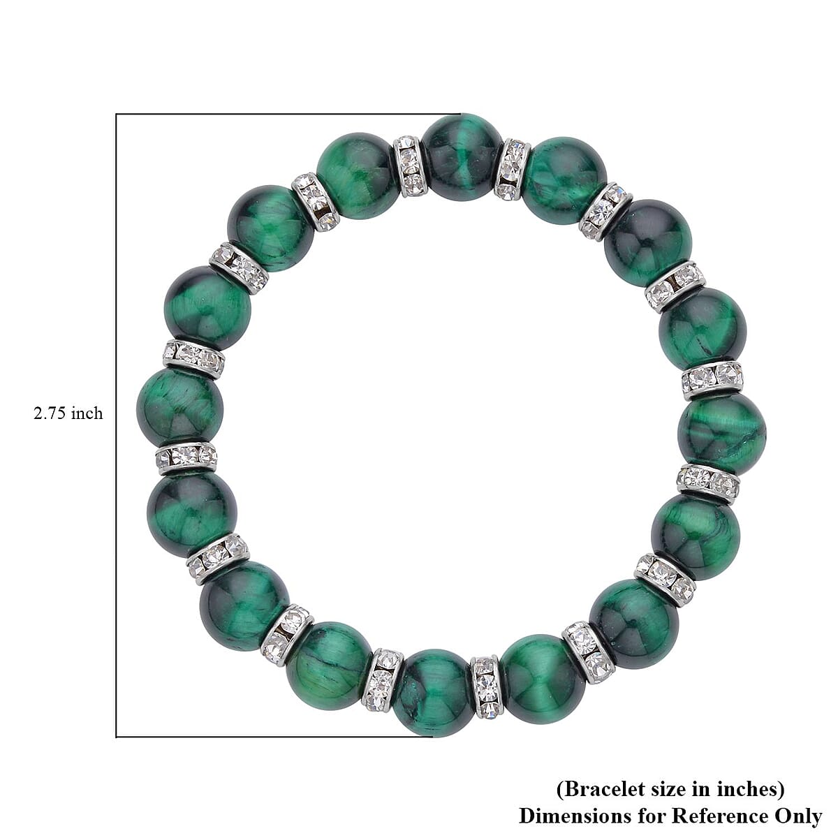 Green Tiger's Eye, White Austrian Crystal Beaded Stretch Bracelet 120.00 ctw image number 4