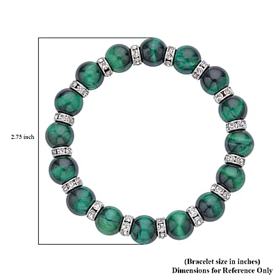 Green Tiger's Eye and White Austrian Crystal Beaded Stretch Bracelet 120.00 ctw