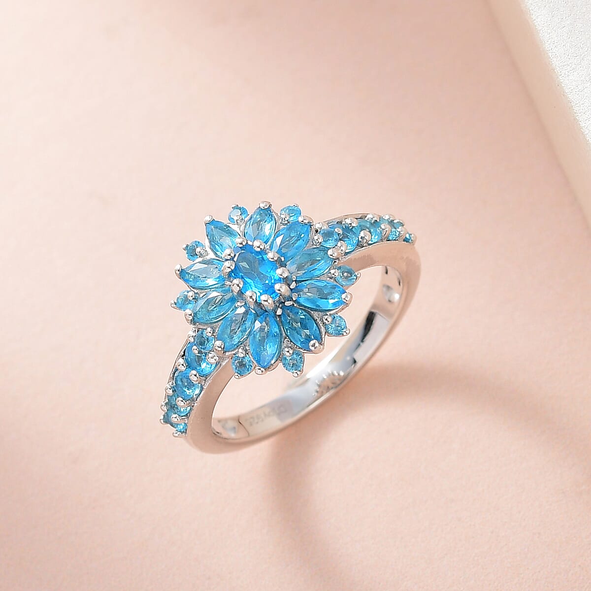Malgache Neon Apatite Floral Ring in Platinum Over Sterling Silver (Size 10.0) 1.60 ctw image number 1