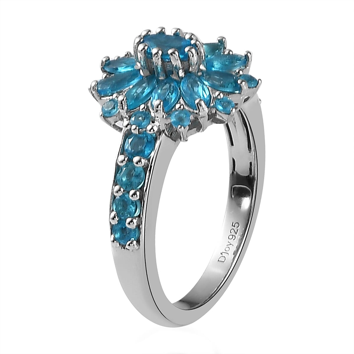 Malgache Neon Apatite Floral Ring in Platinum Over Sterling Silver (Size 10.0) 1.60 ctw image number 3
