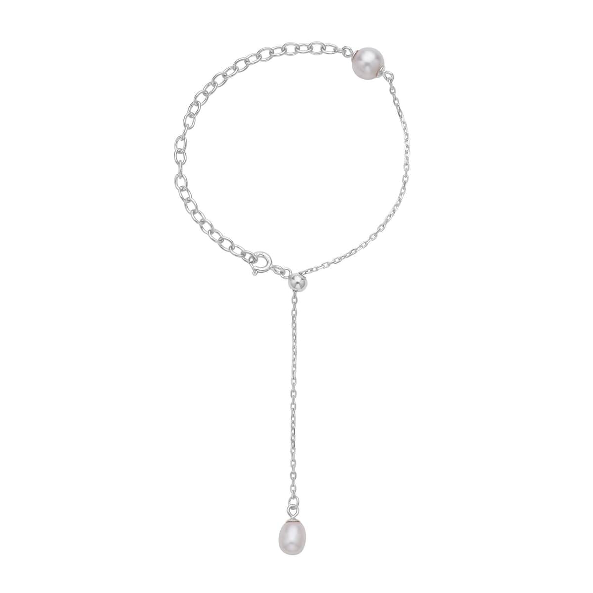 Freshwater Pearl Extender Rolo Chain with Spring Lock in Rhodium Over Sterling Silver image number 0