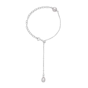 Freshwater Pearl Extender Rolo Chain with Spring Lock in Rhodium Over Sterling Silver