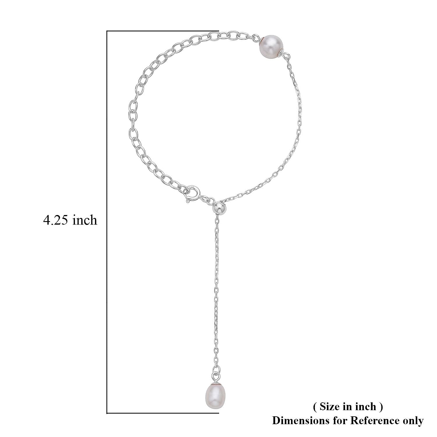 Freshwater Pearl Extender Rolo Chain with Spring Lock in Rhodium Over Sterling Silver