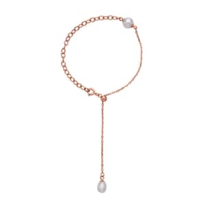 Freshwater Pearl Extender Rolo Chain with Spring Lock in Rhodium Over Sterling Silver