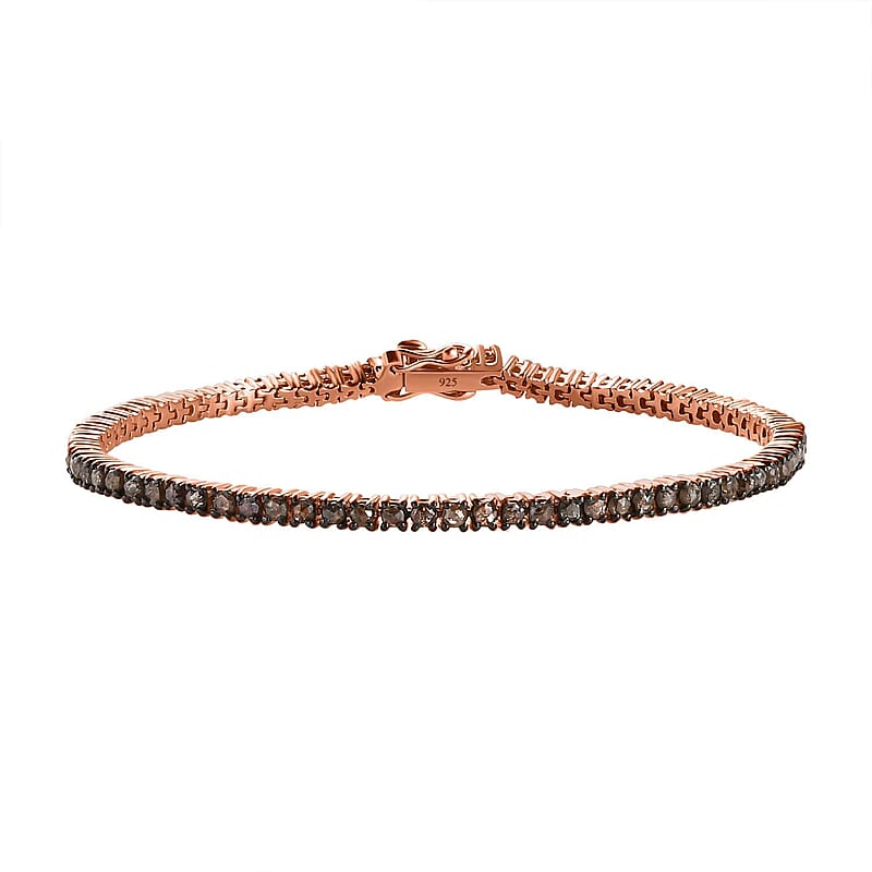 Natural Champagne Diamond Tennis Bracelet in Vermeil Rose Gold Over Sterling Silver (7.50 In) 4.00 ctw