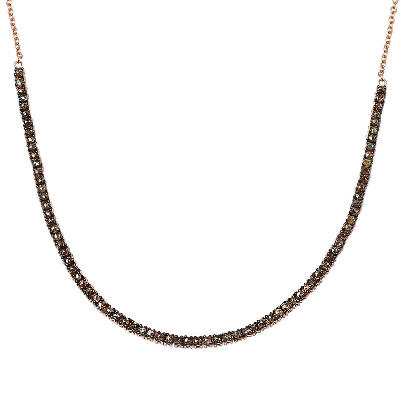 Natural Champagne Diamond Tennis Necklace 20 Inches in Vermeil Rose Gold Over Sterling Silver 4.00 ctw
