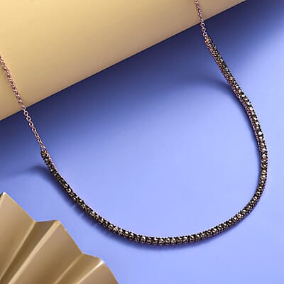 Natural Champagne Diamond Tennis Necklace 20 Inches in Vermeil Rose Gold Over Sterling Silver 4.00 ctw