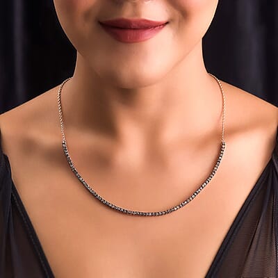Natural Champagne Diamond Tennis Necklace 20 Inches in Vermeil Rose Gold Over Sterling Silver 4.00 ctw