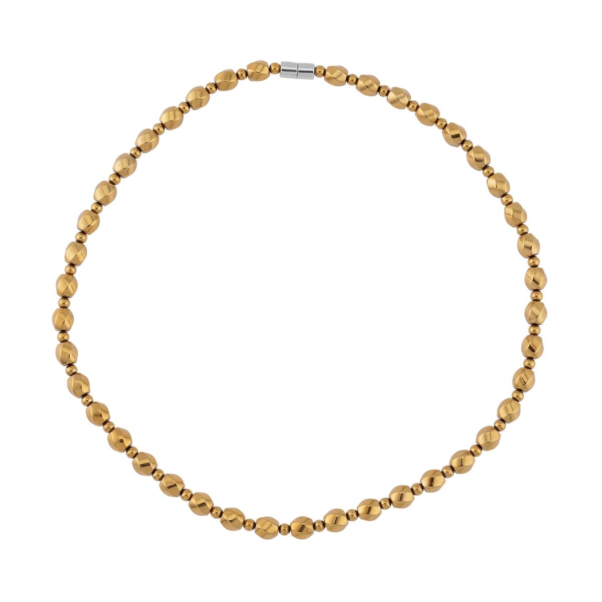 Yellow Gold Color Plated Hematite Beaded Necklace 20 Inches in Silvertone 323.00 ctw image number 0