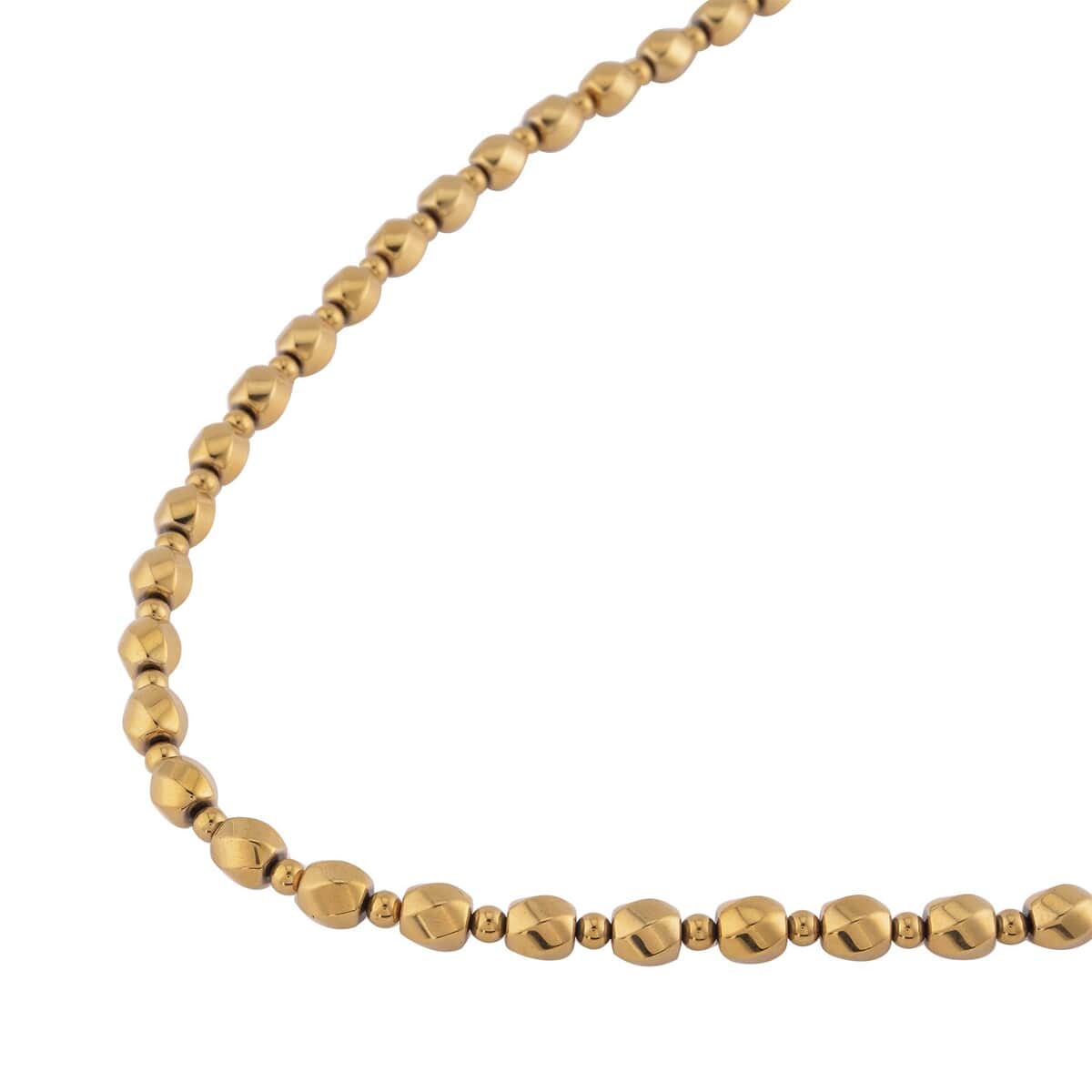 Yellow Gold Color Plated Hematite Beaded Necklace 20 Inches in Silvertone 323.00 ctw image number 2