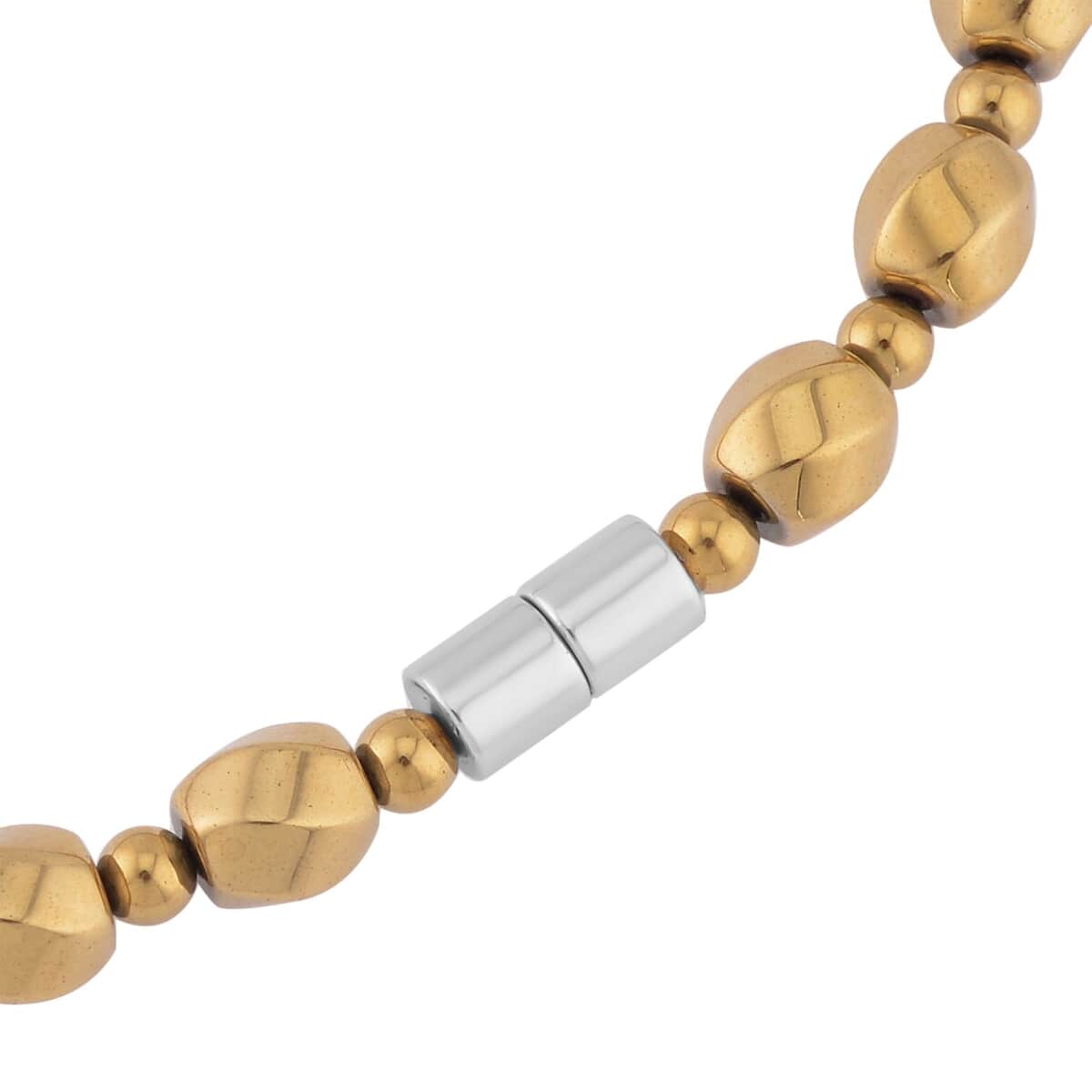 Yellow Gold Color Plated Hematite Beaded Necklace 20 Inches in Silvertone 323.00 ctw image number 3