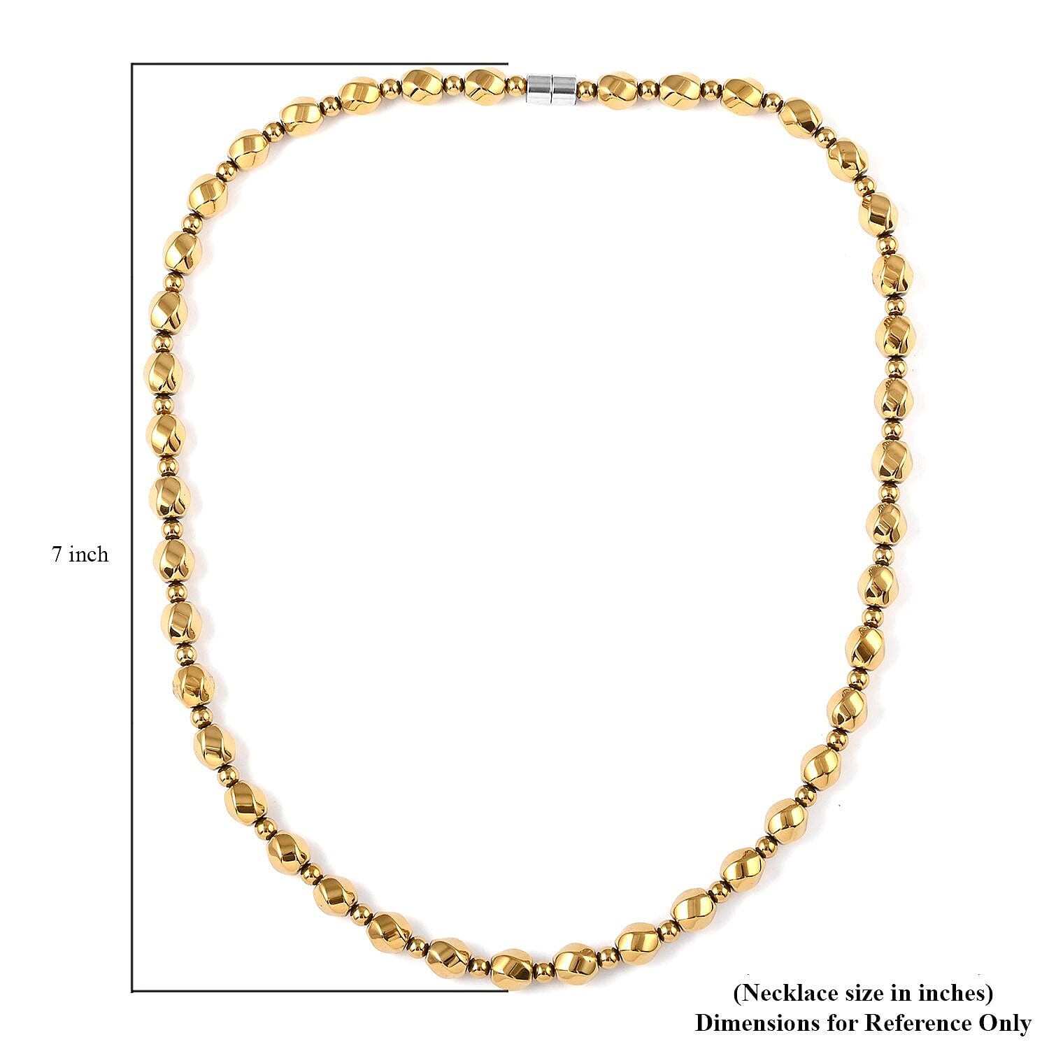 Yellow Gold Color Plated Hematite Beaded Necklace 20 Inches in Silvertone 323.00 ctw
