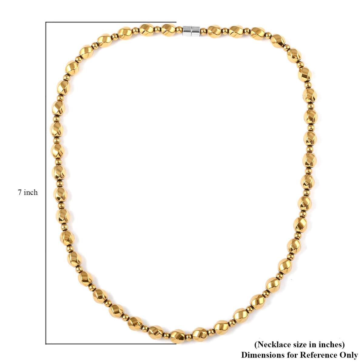 Yellow Gold Color Plated Hematite Beaded Necklace 20 Inches in Silvertone 323.00 ctw image number 5