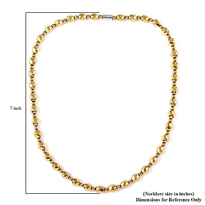 Yellow Gold Color Plated Hematite Beaded Necklace 20 Inches in Silvertone 323.00 ctw