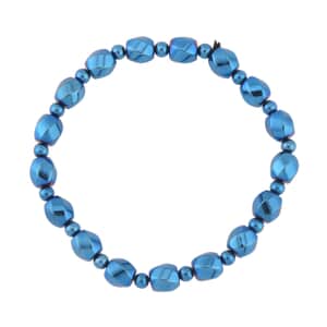 Blue Plated Hematite 134.50 ctw Beaded Stretch Bracelet