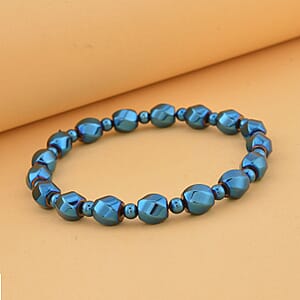 Blue Plated Hematite 134.50 ctw Beaded Stretch Bracelet