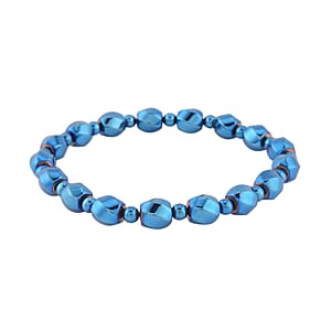 Blue Plated Hematite 134.50 ctw Beaded Stretch Bracelet