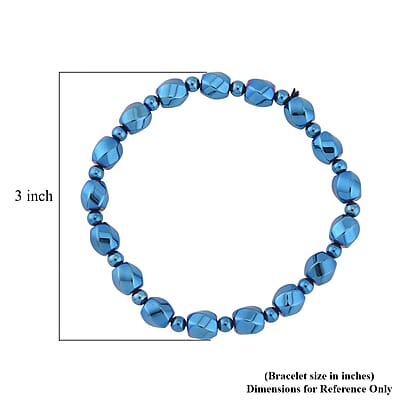 Blue Plated Hematite 134.50 ctw Beaded Stretch Bracelet