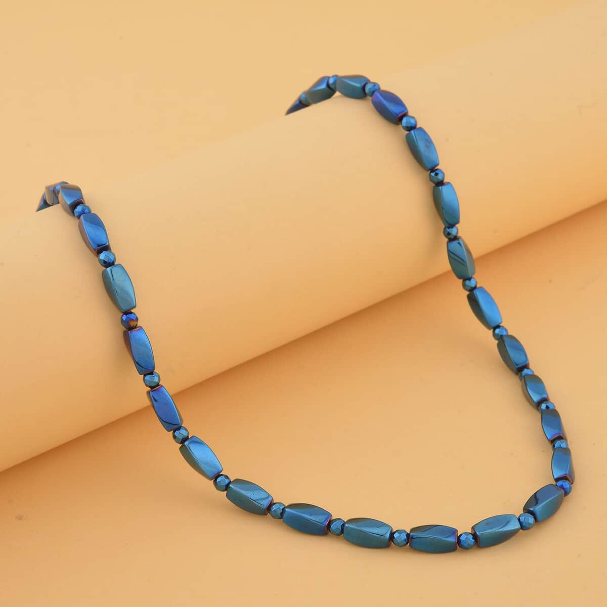 Blue Plated Hematite 221.00 ctw Beaded Necklace with Magnetic Clasp in Silvertone 20 Inches image number 1