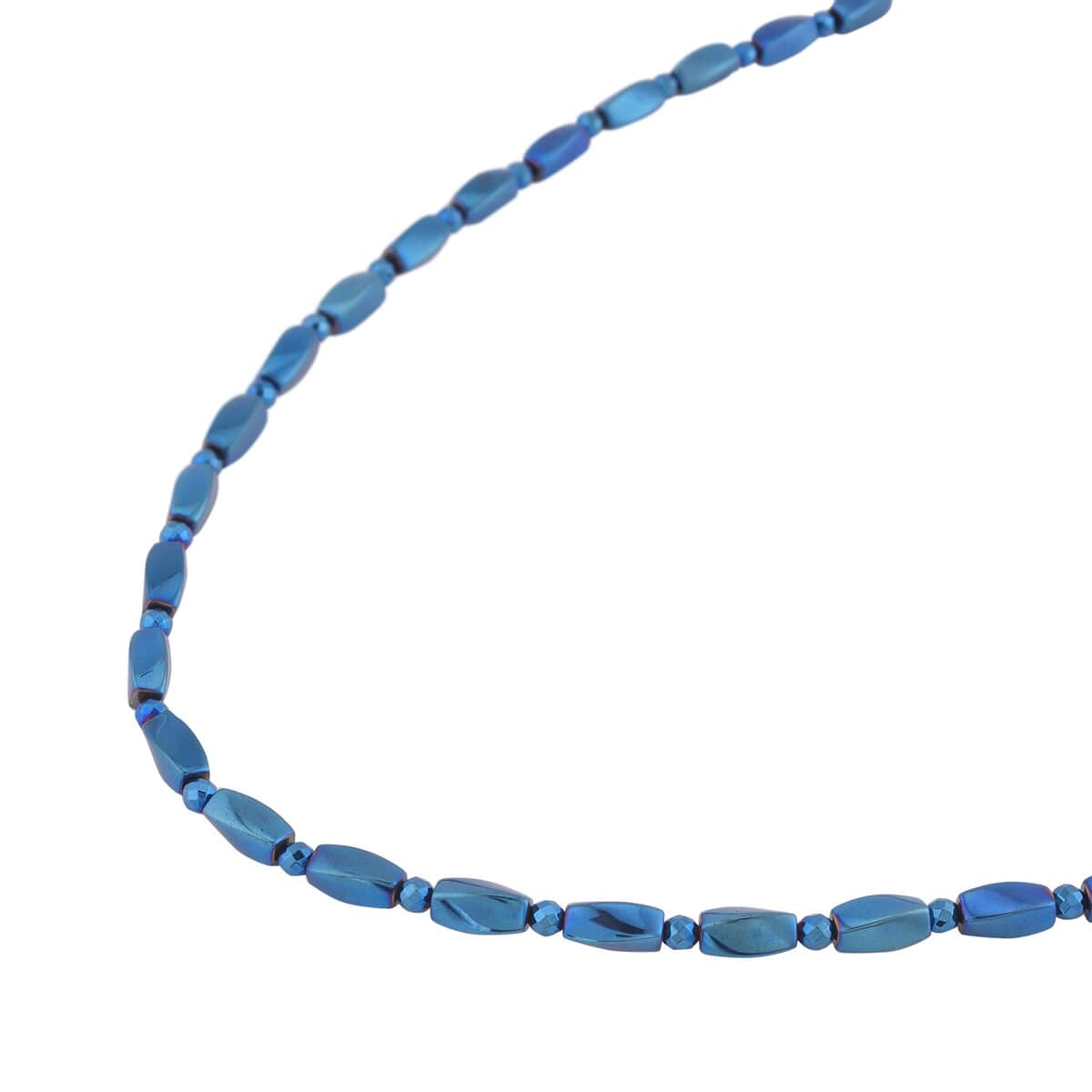 Blue Plated Hematite 221.00 ctw Beaded Necklace with Magnetic Clasp in Silvertone 20 Inches image number 2