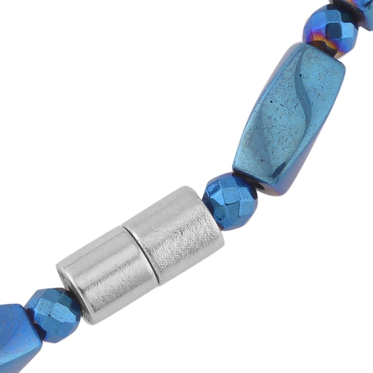 Blue Plated Hematite 221.00 ctw Beaded Necklace with Magnetic Clasp in Silvertone 20 Inches image number 3