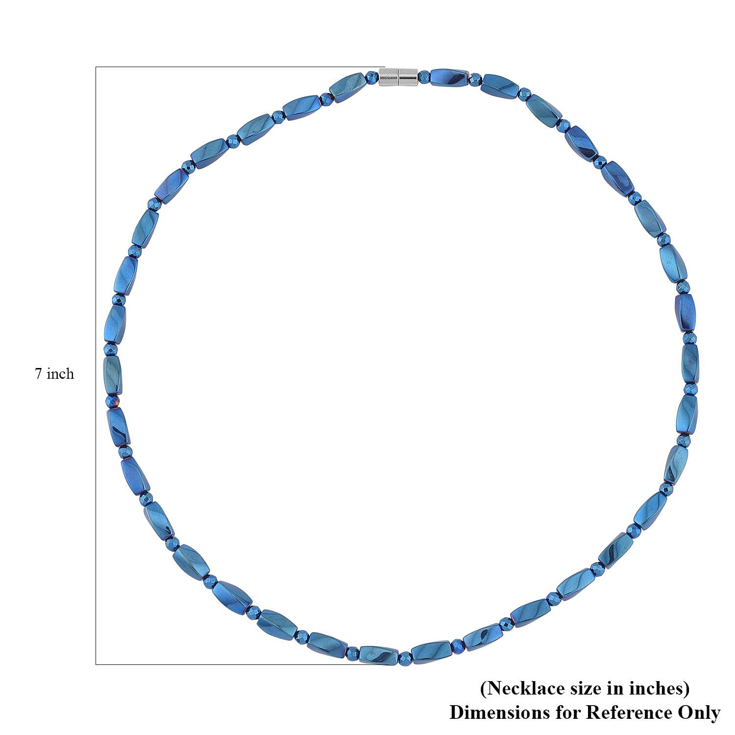 Blue Plated Hematite 221.00 ctw Beaded Necklace with Magnetic Clasp in Silvertone 20 Inches