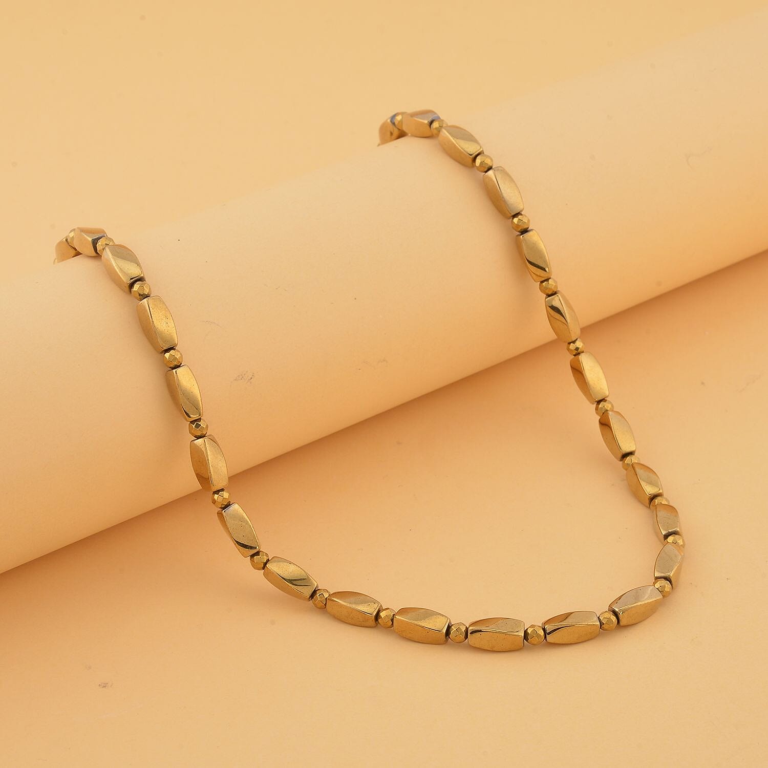 Golden Magic Plated Hematite 221.00 ctw Beaded Necklace with Magnetic Clasp in Silvertone 20 Inches