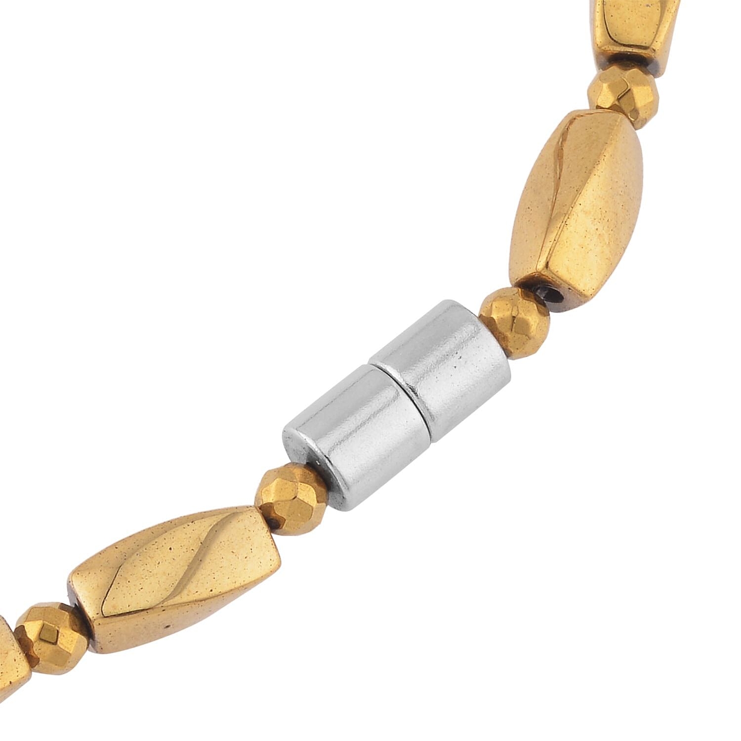 Golden Magic Plated Hematite 221.00 ctw Beaded Necklace with Magnetic Clasp in Silvertone 20 Inches