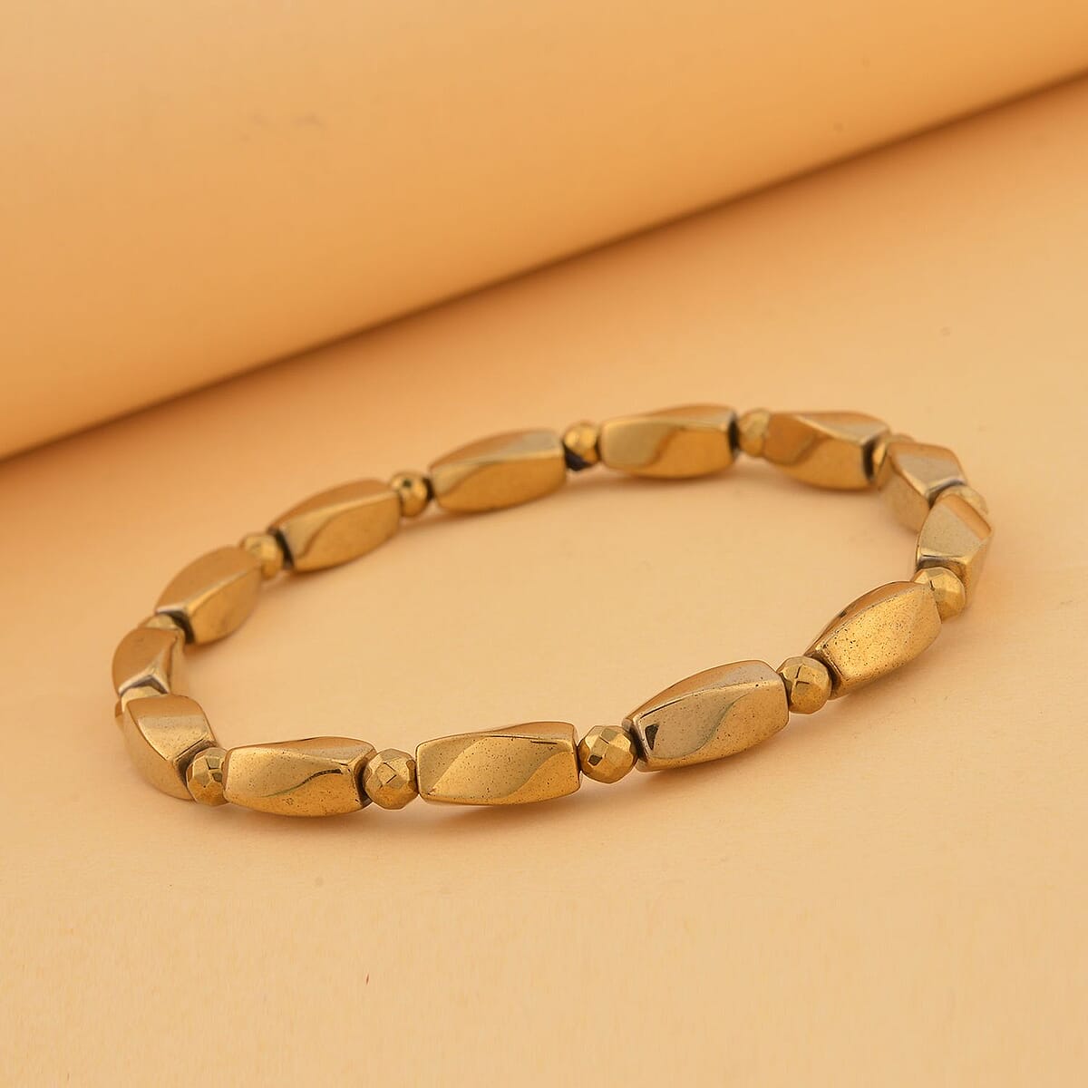 Yellow Gold Plated Hematite Beaded Stretch Bracelet 82.50 ctw image number 1
