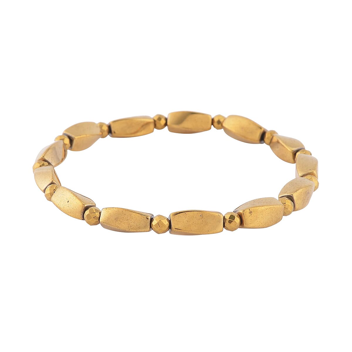 Yellow Gold Plated Hematite Beaded Stretch Bracelet 82.50 ctw image number 2