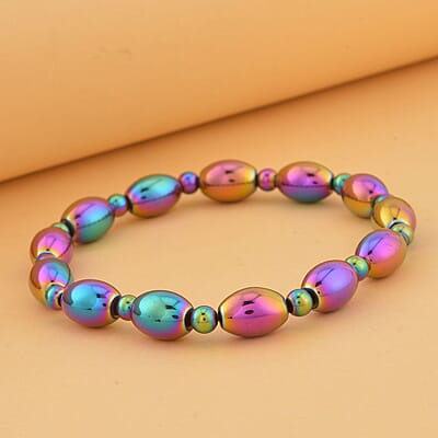 Mystic Color Plated Hematite Beaded Stretch Bracelet 326.50 ctw