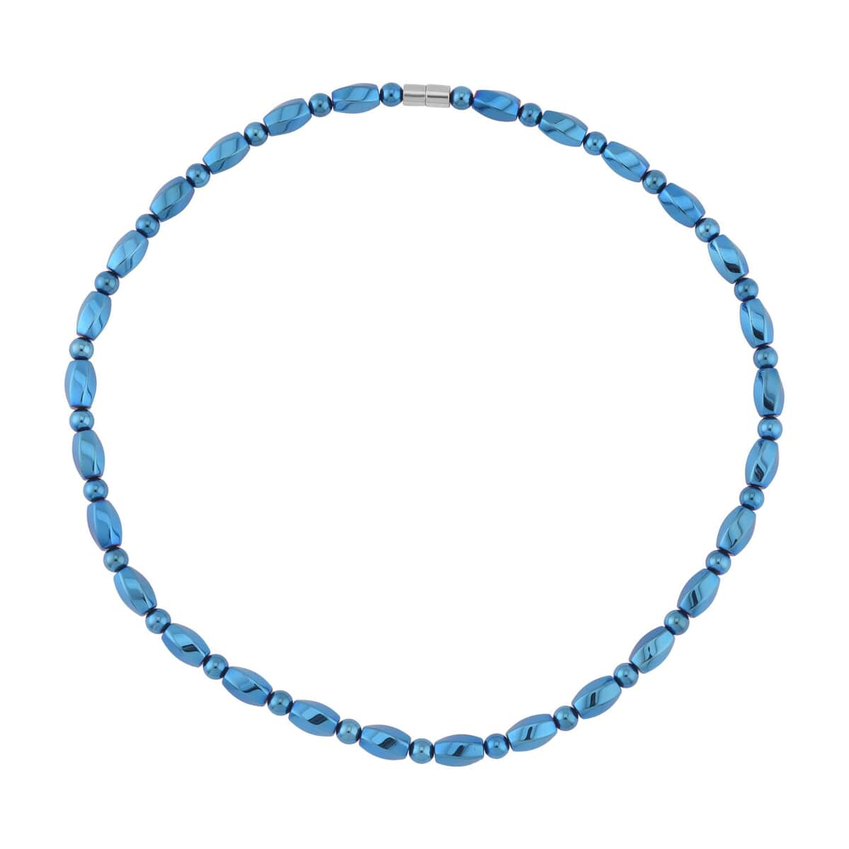 Blue Plated Hematite 353.50 ctw Beaded Necklace With Magnetic Clasp in Silvertone 20 Inches image number 0