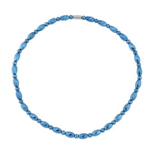 Blue Plated Hematite 353.50 ctw Beaded Necklace With Magnetic Clasp in Silvertone 20 Inches