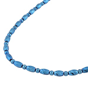 Blue Plated Hematite 353.50 ctw Beaded Necklace With Magnetic Clasp in Silvertone 20 Inches