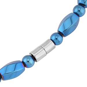 Blue Plated Hematite 353.50 ctw Beaded Necklace With Magnetic Clasp in Silvertone 20 Inches