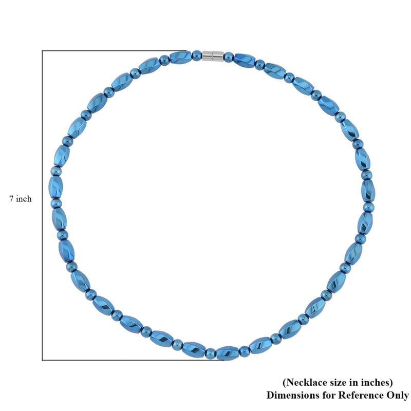Blue Plated Hematite 353.50 ctw Beaded Necklace With Magnetic Clasp in Silvertone 20 Inches