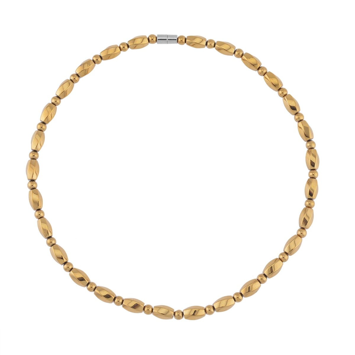 Yellow Gold Plated Hematite Beaded Necklace 20 Inches With Magnetic Clasp in Silvertone 353.50 ctw image number 0